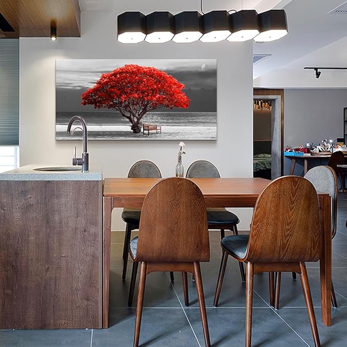 Lapremoly Canvas Wall Art For Living Room farmhouse Wall Decor For Bedroom Office Decor Black And White Wall Paintings Red Trees Pictures Framed Mural Home Decor Prints Posters Artwork 20X40 inch