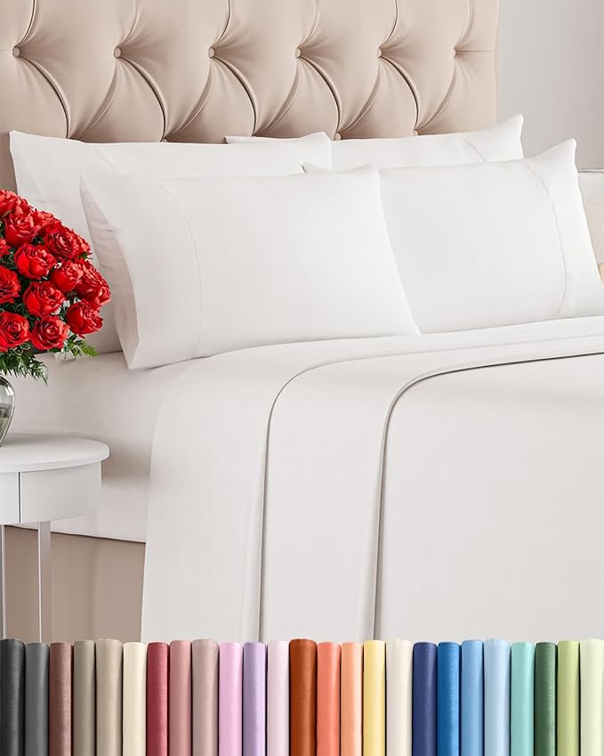Full 6 Piece Sheet Set - Cooling & Breathable Bed Sheets - Hotel Luxury Bed Sheets for Women, Men, Kids & Teens - Sheets w/Deep Pockets & Easy Fit - Soft & Wrinkle Free - Full Antique White Sheets