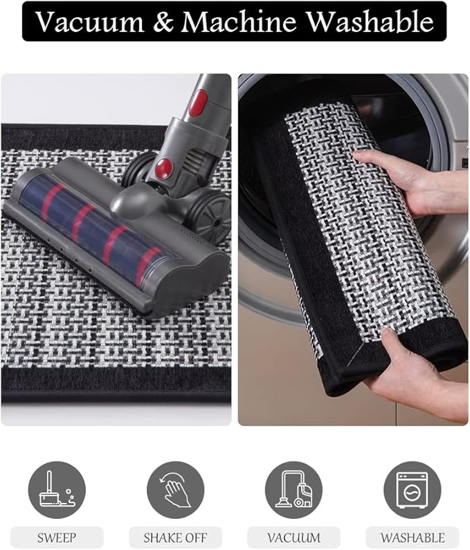 PADOOR Kitchen Mats for Floor, Kitchen Rugs Non Slip Washable, Rubber Backed Kitchen Runner Super Absorbent Kitchen Floor Mat Sink Rug, 20”x47” Black