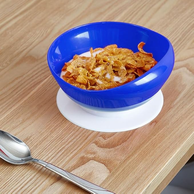 pekokavo 5.8" Anti-Spill Suction Bowl for Seniors, Non-Slip No Tip Adaptive Feeding Bowl for Elderly, Disabled Adults, or Parkinson's, Pack of 2 (Blue Bowls)