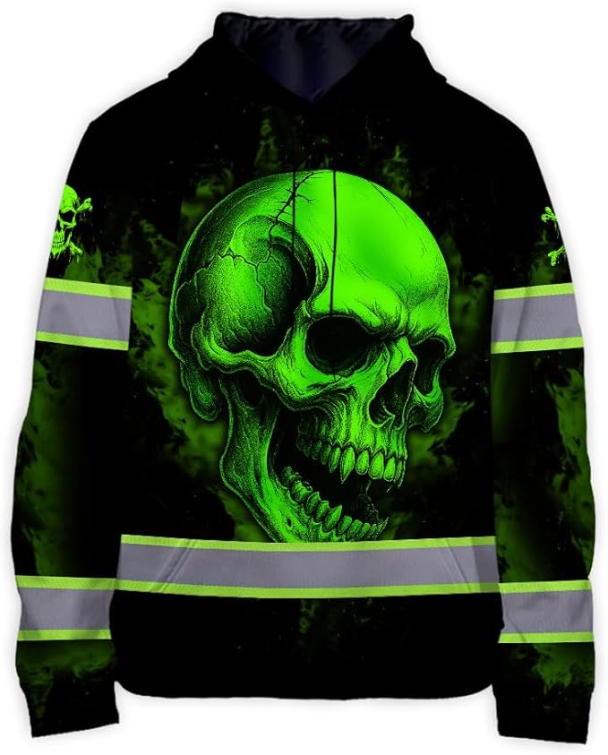 Matedecor Skull US Flag Reflective High Visibility Hoodie For Men Construction Hi Vis Safety Workwear Custom Name