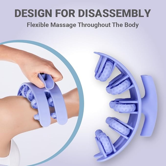 Adjustable Massage Roller, 360° Wraparound Manual Body Roller, 20 Textured Nodes, Detachable, for Thighs, Calves, Legs & Arms, Blue