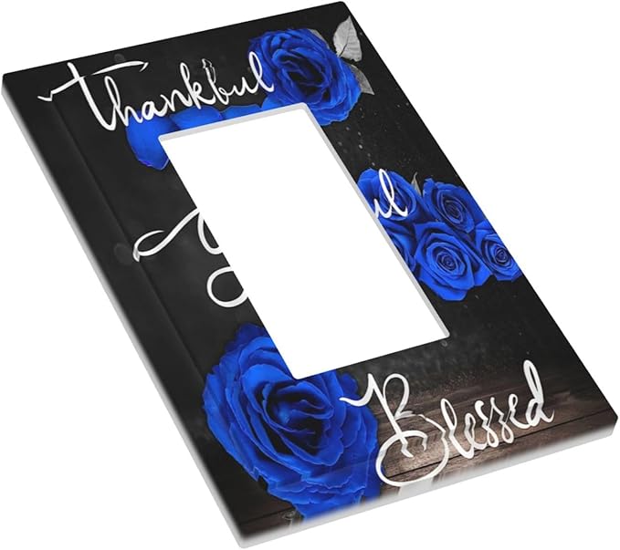 Outlet Covers Blue Rose Thankful Grateful Blessed 1 Gang Wall Plate Single Rocker Light Switch Cover Romantic Blue Floral Decorative GFCI Receptacle Cover Electrical Switchplate for Home Decor