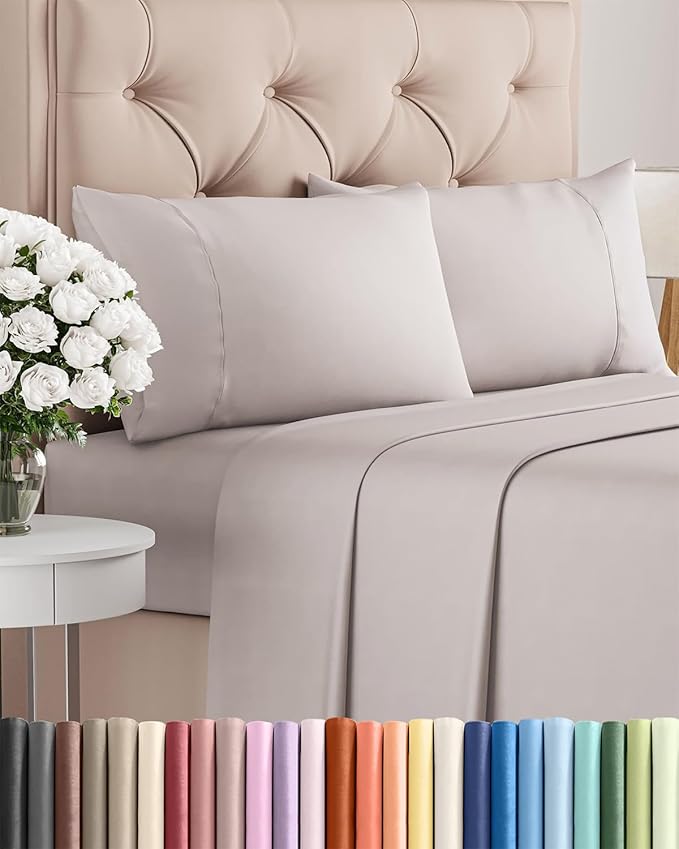 Twin 4 Piece Sheet Set - Cooling & Breathable Bed Sheets - Hotel Luxury Bed Sheets for Women, Men, Kids & Teens - Bedding with Deep Pockets & Easy Fit - Soft and Wrinkle Free - Twin Light Grey Sheets