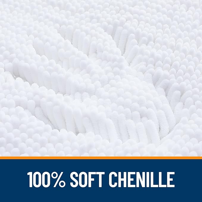 OLANLY Bathroom Rugs Sets 2 Piece, Soft Absorbent Chenille Bath Mats Area Rug Set, Non-Slip, Quick Dry, Machine Washable Bath Mats for Bathroom, Home Decor Accessories (47"x20"+24"x16", White)