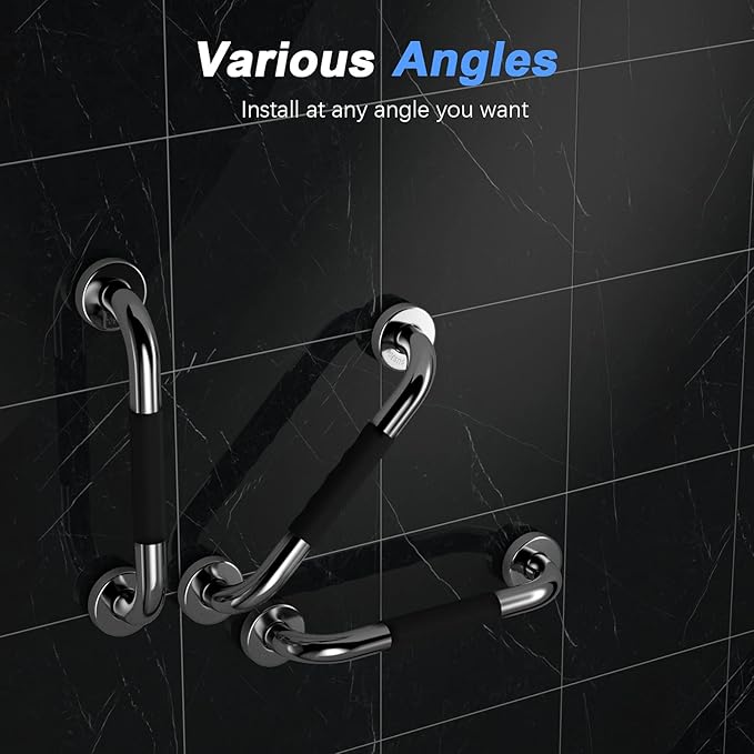 12 Inch Anti-Slip Shower Grab Bars w/Rubber Grip - 1" Diameter, iMomwee Chrome SUS304 Stainless Steel Bathroom Grab Bar Handle, Safety Balance Handrail for Wall, Handicap Elderly Assist Bath Handle