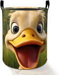Funny Duck Laundry Basket Hamper for Boys Girls Kids Adults, Foldable Waterproof Oxford Clothes Storage Bin, Cute Cartoon Farm Animal Organizer for Bedroom Bathroom Room Decor 19.7"x15.8"