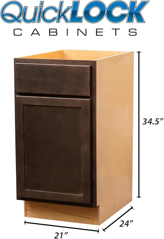 Quicklock RTA (Ready-to-Assemble) | Base Kitchen Cabinets - Shaker Style | Made in America (Espresso Stain, 21" Wx34.5 Hx24 D Base)