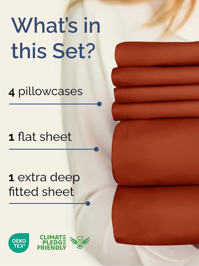 Extra Deep King Sheet Set - 6 Piece Breathable & Cooling Sheets - Hotel Luxury Bed Sheets Set - Easy & Secure Fit - Soft, Wrinkle Free & Comfy Sheets Set - Terracotta Sheet Set with Extra Deep Pockets