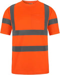 High Visibility Class 3 T Shirts，Hi Vis Safety Shirts with Reflective Strips and Pocket, Short Sleeve Quick Dry Mesh Construction Work Shirt for Men/Women Orange,Large