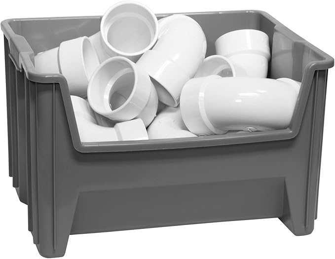 Akro-Mils 13017 Stak-N-Store Heavy Duty Stackable Open Front Plastic Storage Container Bin, (15-Inch x 20-Inch x 12-1/2-Inch), Gray, (3-Pack)