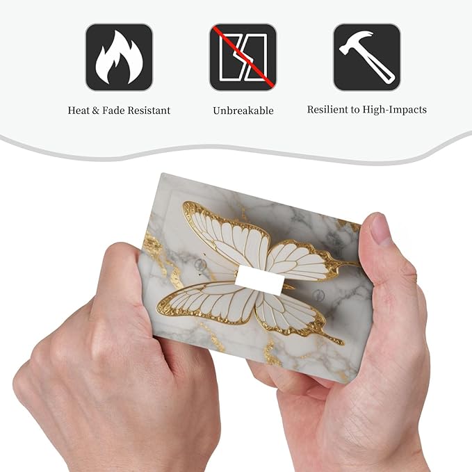 Gold Marble Shine Butterfly Abstract Modern Print Decorative Light Switch Cover 1 Gang Single Toggle Device Electrical Faceplate Switchplates Decorator Outlet Wall Plate for Bed Room Bathroom Decor