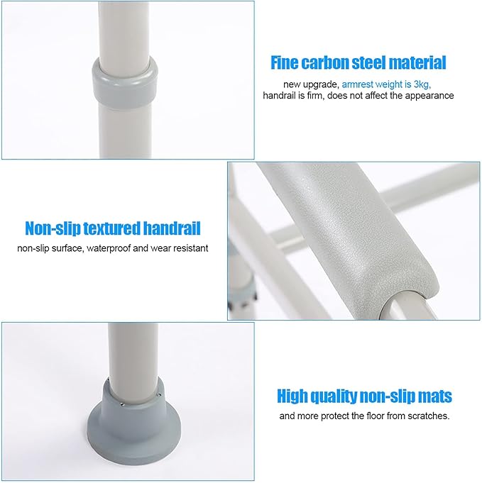 Aramox Toilet Frame for Disabled, Adjustable Height Carbon Steel Toilet Support Frame, Nonslip Safety Handle for Elderly and Disabled Users