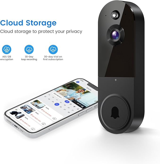 1080P Video Doorbell Camera Wireless with Doorbell Receiver, Cloud Storage, Live View, 2-Way Talk, Night Vision, 2.4Ghz WiFi Only, Indoor Surveillance, Real-Time Alert (Black)