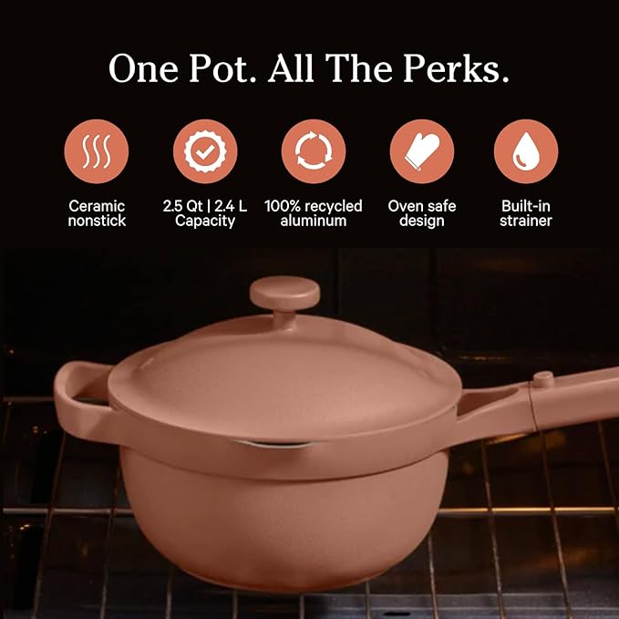Our Place Mini Perfect Pot | 2.5 Qt Ceramic Pot with Lid & Spatula | Patented 8-in-1, PFAS-Free Nonstick, Non-Toxic Cookware | Induction & Oven-Safe up to 450°F | Spice