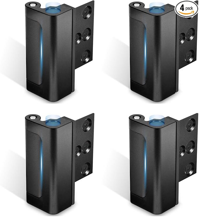 4Pack Home Security Door Reinforcement Lock, Childproof Safety Door Lock Latch Inside Stopper, Add High Security to Prevent Home Unauthorized Entry, Aluminum Construction Finish Black