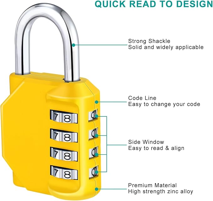 ZHEGE Combination Lock Outdoor 2 Pack, 4 Digit Resettable Weatherproof Combination Padlock for Gym, School, Gates, Doors, Hasps Storage (Yellow, 2 Pack)