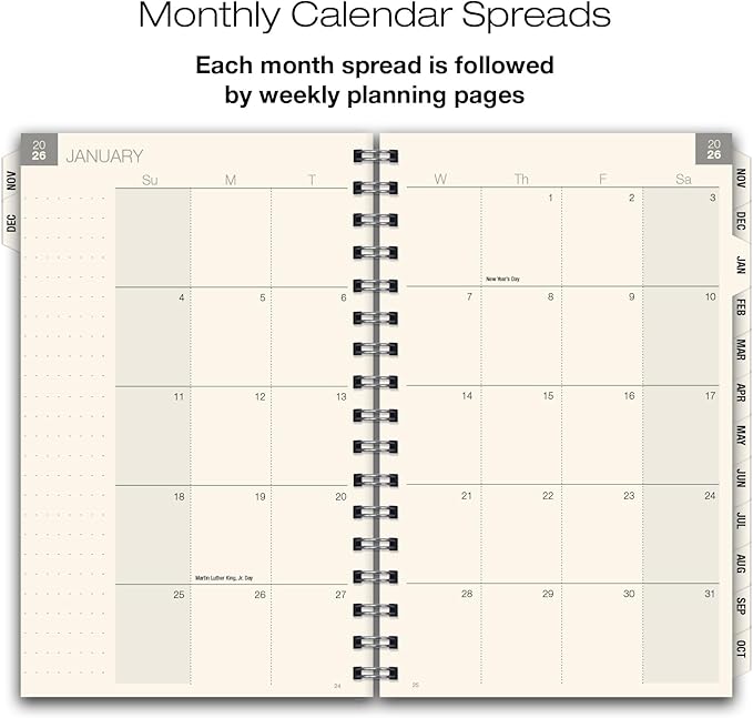 ESSENTIAL 2026 Monthly & Weekly Planner with Tabs, 5"x8": 14 Months (November 2025 - December 2026), Professional, Simple, Easy-to-Use Design and Frosted Poly Cover for Extra Protection (Frosted)