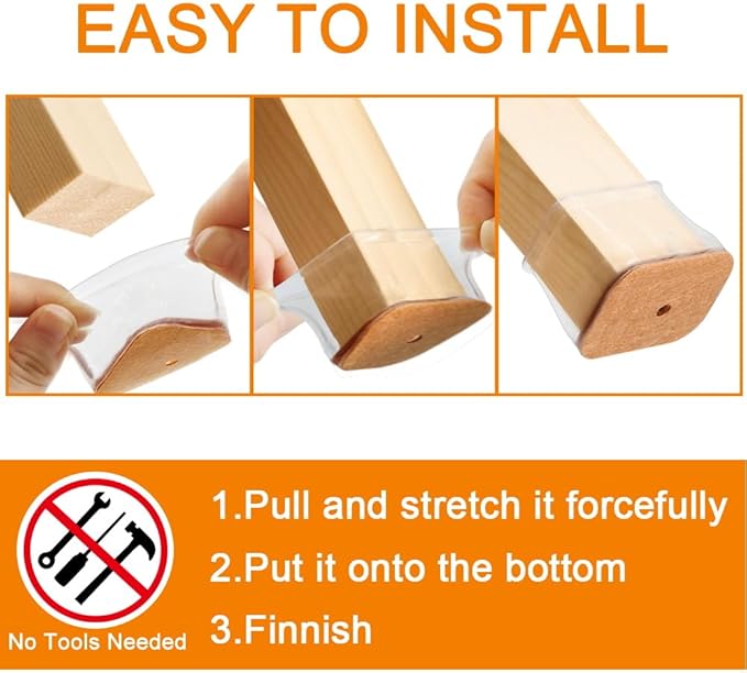 24 Pcs Chair Leg Floor Protectors for Hardwood Floors Rectangle Silicone Covers to Protect Wood Tile Floors Felt Pads Furniture Leg Caps Reduce Noise (Fit L:2" to 2-1/2",W:1" to 1-1/2")