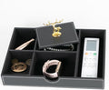 Jewelry Trays Nightstand Organizer, Valet Tray for Men and Women, Tray Organizer, Dressing table Storage box, Dark Brown Faux Leather, 5 Compartment
