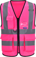 A-SAFETY Pink High Visibility Vest,Reflective Safety Vest Workwear 7 Pockets Hi Vis Durable Vest with Reflective Tapes 4 Lower Pockets,Small