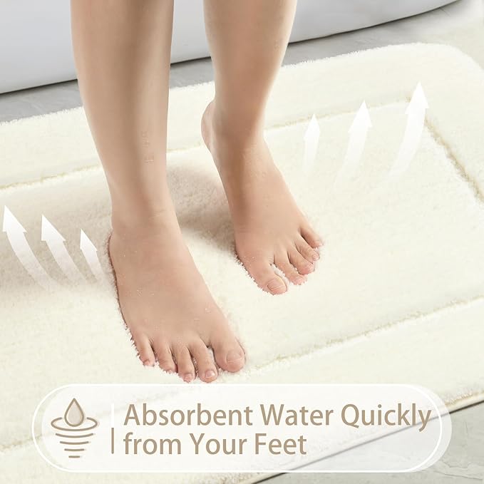 LOCHAS Bathroom Rug Set Cream White, Soft Bath Rug Set 2 Piece Set, Toilet Mat U-Shaped 20x20 and 34x20 Bath Rugs, Quickly Dry Mats for Bathroom, Tub, Washable, Super Absorbent Floor Mat
