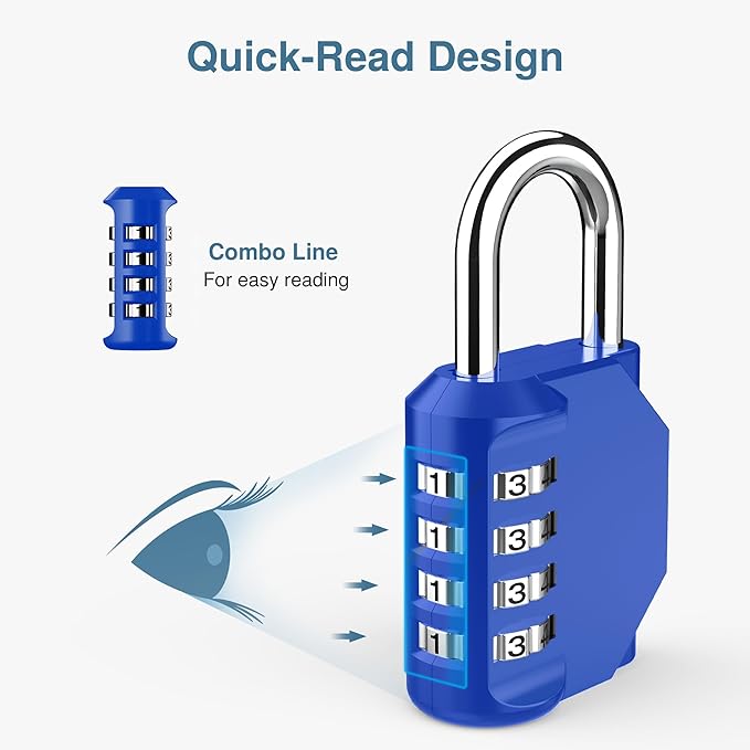Puroma 4 Pack Combination Lock for Locker 4 Digit Outdoor Waterproof Padlock for School, Gym, Sports, Fence, Toolbox, Gate, Case, Outdoor, Hasp Storage, Cabinets (Blue)