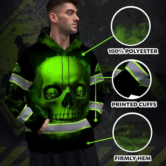 Matedecor Skull US Flag Reflective High Visibility Hoodie For Men Construction Hi Vis Safety Workwear Custom Name