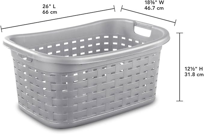 Sterilite 6-Pack Weave Laundry Basket, Rectangle Plastic Clothes Hamper w/ Handles, Gray