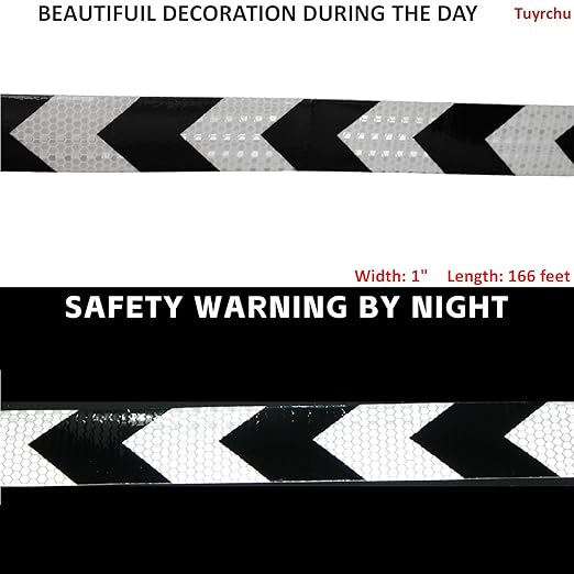 Black White Reflective Tape Outdoor Waterproof 1 inch X 166 feet, High Visibility Hazard Conspicuity Safety Industrial Marking Tape