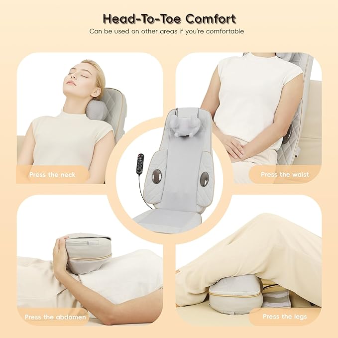 Shiatsu Neck and Back Massager for Chair: 4D Kneading, 3D Rolling, Adjustable Neck Height, Back Massager Relieves Fatigue Deep Tissue Massage - Gifts for Men & Women