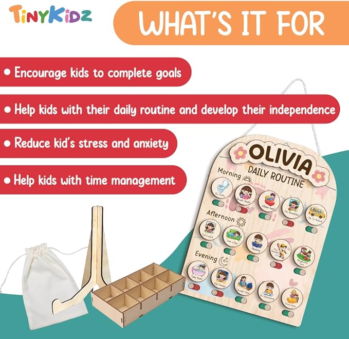Wooden Chore Chart for Kids, Daily Routine for Girls, Wooden Daily Chore Chart, Daily Responsibilities for Toddler