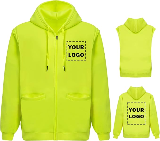 YOWESHOP High Visibility Reflective Safety Hoodie Jacket With Removable Sleeves Hi Vis Outdoor Protective Workwear Unisex