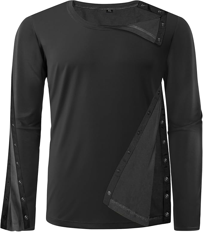 Unisex Post Shoulder Surgery Recovery Shirts - Full Tear Away Snap Long Sleeve Men Chemo Port Shirts for Men Women