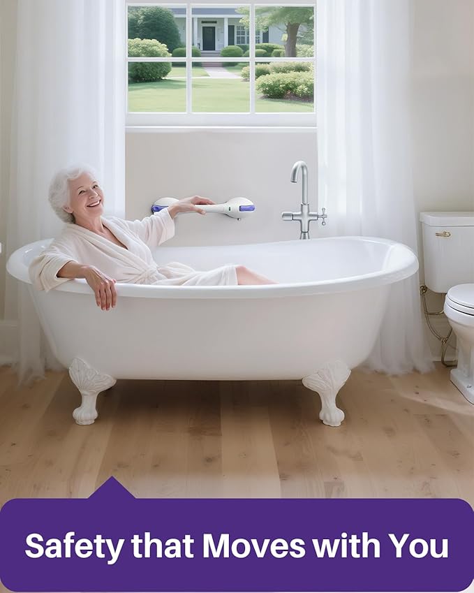 KEKOY 17.5 Inch Suction Grab Bars for Bathtubs and Showers with Indicator - Heavy Duty Safety Shower Handle for Seniors and Elderly, Handicap Bars for Bathroom, No Drilling and Removable, Purple