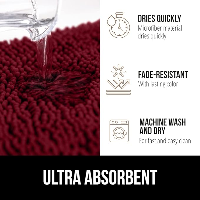 GORILLA GRIP Bathroom Rug Sets, Soft Chenille 2 Piece Area Rugs Set, Toilet Base Mat and 30x20 Carpet, Absorbent Microfiber Washable Mats Dry Quickly, Home Décor and Bath Room Accessories, Burgundy