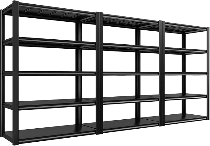 REIBII Garage Shelving 48.2" W Storage Shelves 3000LBS Metal Shelving Heavy Duty Adjustable Metal Shelf 5 Tier Pantry Shelves for Basement Warehouse Supermarket 72.2" H x 24.2" D x 48.2" W, 3 Pac