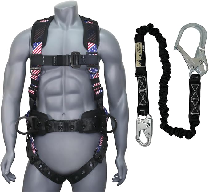AFP Demon Comfortable Fall Protection Harness Kit – OSHA/ANSI PPE Full Body Safety Harness for Construction Work