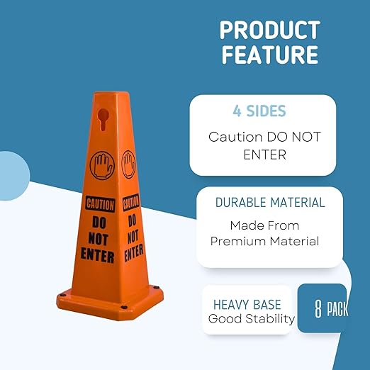 BESEA 4Pack Red Cones Caution DO NOT Enter Sign 4-Sided Heavy Duty Traffic Cones with Weighted Base for Restricted Areas, Construction Zones, Private Property
