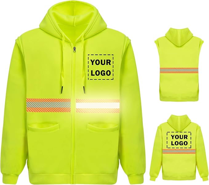 YOWESHOP High Visibility Reflective Safety Hoodie Jacket With Removable Sleeves Hi Vis Outdoor Protective Workwear Unisex