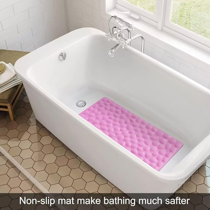 Non-Slip Bathtub Mat OTHWAY Soft Rubber Bathroom Bathmat with Strong Suction Cups (Pink, 16x31.5 inch)