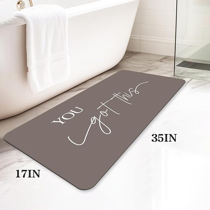 Bath Mat, Bathroom Mat Rugs Super Absorbent Shower Mats Non Slip Quick Dry Thin Rubber Mats for Bathroom Floor Fit Under Door, Shower Rug for Bathtub, Shower, Beige