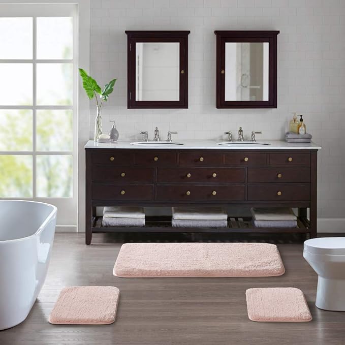 Suchtale Non Slip Bath Mat (20 x 32, Dusty Pink) Water Absorbent Soft Microfiber Shaggy Bathroom Rug Machine Washable Thick Plush Shower Mat