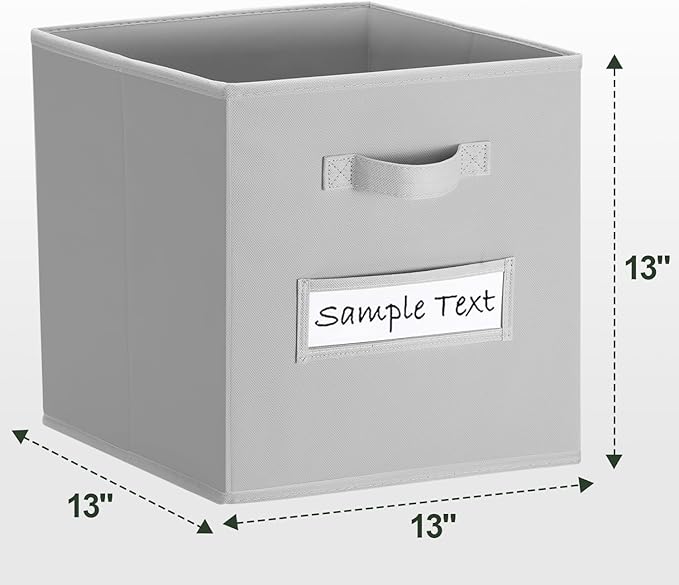 artsdi Fabric storage cubes (8 Pack) 13 Inch Cube Storage Bin, cube organizer bins with 8 Labels Window Cards & a Pen, Foldable cube organizer bins and Storage Box, Light Grey