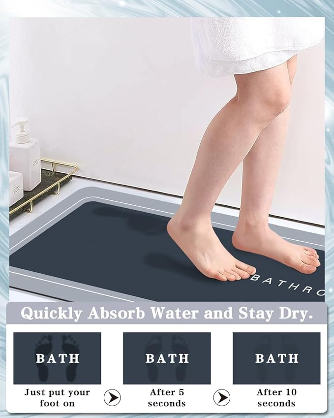 Bath Mats 17x70 Inch, Modernized Magic Mat Bathroom, Rubber Anti Slip Quick Drying Absorbent Bathroom Rug, Shower Room Rugs for in Front of Bathtub, Sink, Blue
