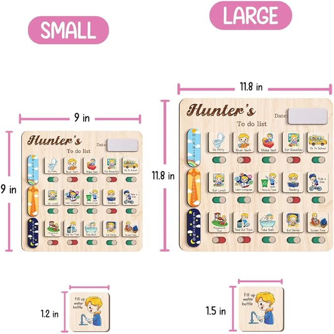 Wooden Chore Chart for Kids Visual Schedule, Routine Chart for Kids, Morning Bedtime Routine Chart for Toddlers Ages 2-4, Daily Kids Schedule Board for Home (14)