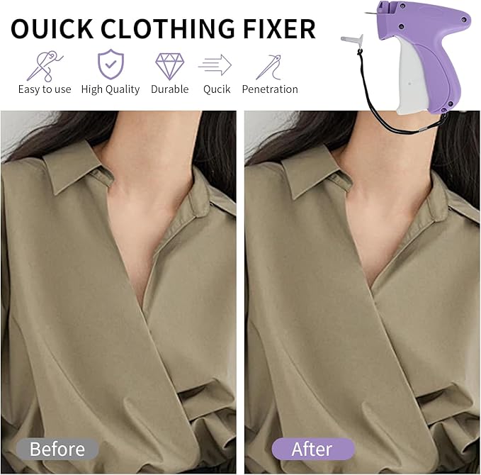 Stitchy Gun-Stitch Gun for Clothes-Tagging Gun for Clothing-Stitchy Quick Clothing Fixer-Includes 6 Needle, 1000 Black & 1000 White Fasteners