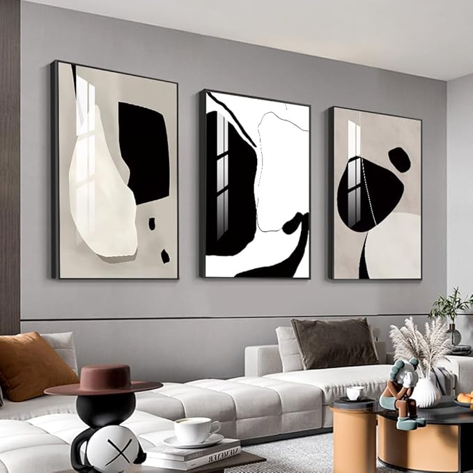 Abstract Wall Art Prints, Framed Wall Art for Living Room, Bedroom, Dining Room, Nursery, Office, Kitchen, Bathroom (White, 16"X 24" X 3 panel)