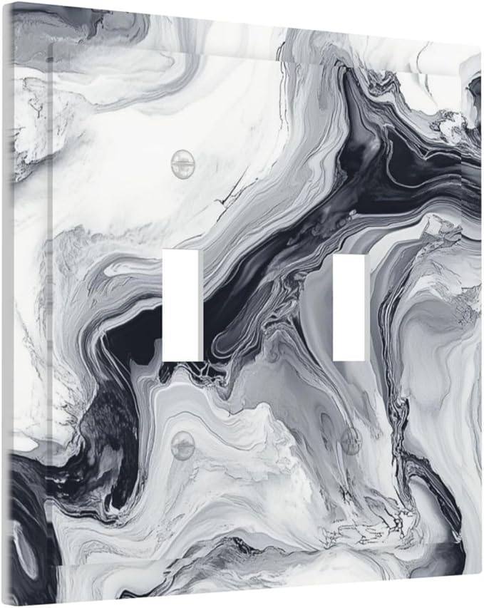 Abstract Marble Ink Texture Grey Marble Print Decorative Switch Plates 2 Gang Double Toggle Outlet Light Switch Cover Wall Plate Electrical Faceplate for Bathroom Kitchen Decor