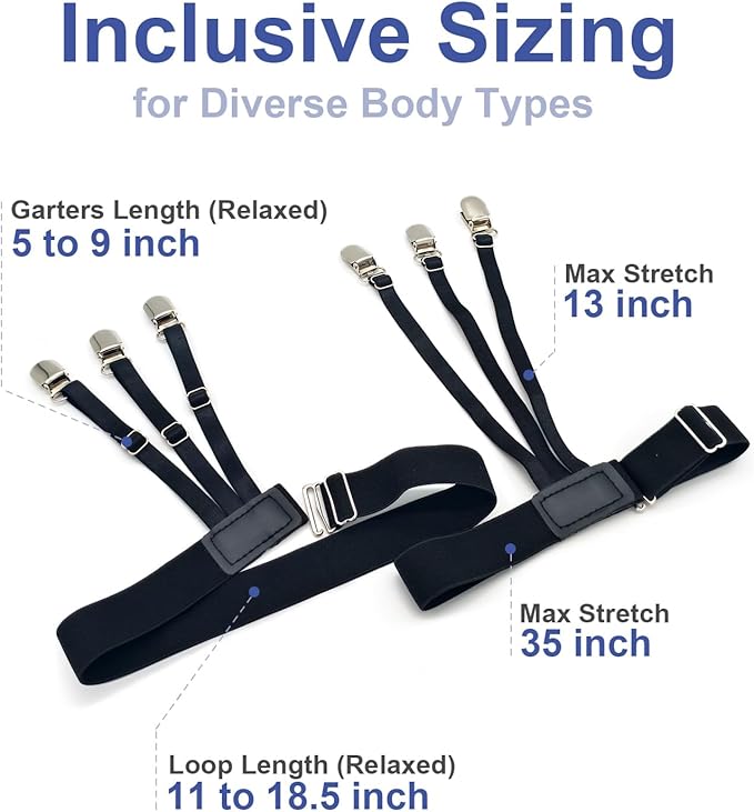 Shirt Stays for Men - Premium 1-Pair Set with Non-Slip Clips, Adjustable Third Generation Elastic Design for Shirt Stays in Police, Military & Formal Wear